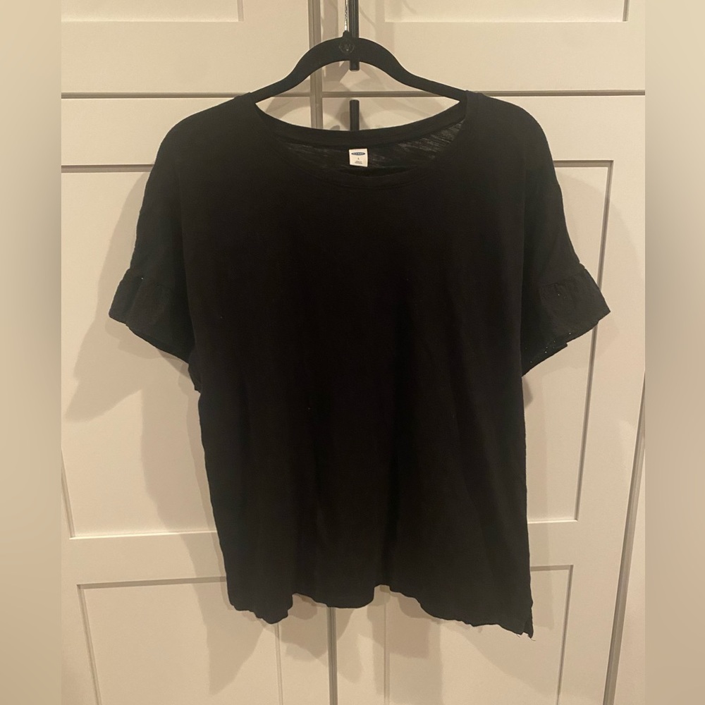 Black t shirt with pointelle sleeve detail